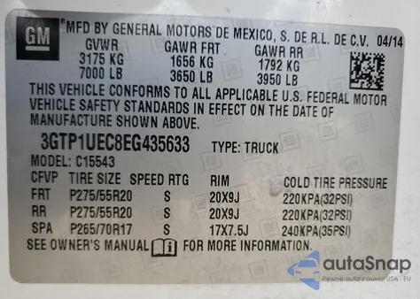 2014 GMC Sierra C1500 Sle из США, поврежденный, VIN 3GTP1UEC8EG435633